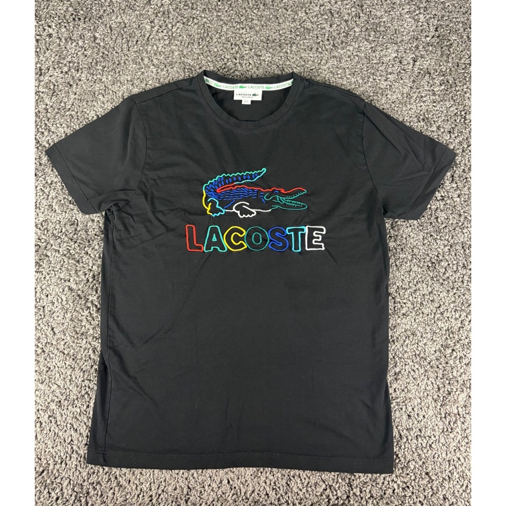 Lacoste Black Multi Color Embroidered Logo T-Shirt Regular Fit US L FR 5